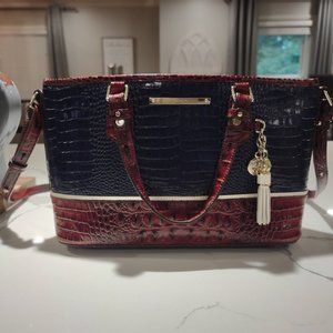Brahmin Mini Asher Satchel Two Toned - Sapphire Blue and Pecan Brown
